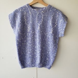 Vintage Picket And Post Cap Sleeve Knit Wool Blend Top M Blue And White